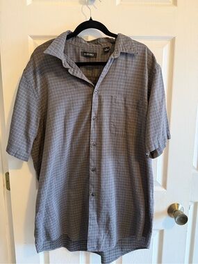 Murano Gray Windowpane Short-Sleeve Button-Down Shirt